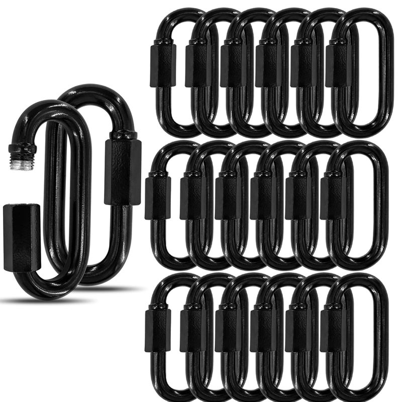 XHMAXE 50PCS 3 Inches Black Chain Links, M8 Screw Galvanized Steel Heavy Duty Quick Links, 5/16" Locking Carabiners for Connecting Hammock, Key Chain, Pet Leash,Gym,Camping 1525 Lbs Capacity - Image 1
